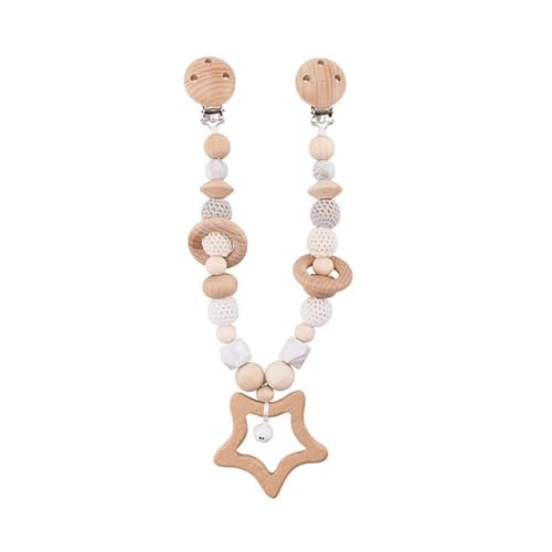 champracer Kinderwagenkette aus Holz, Kinderwagen Spielzeug, Niedliche Tierform Kinderwagenspielzeug, Kinderwagenanhänger Kette, für Kinderbett, Autositz, Babyschale, Neugeborene Geschenk (Stern) von champracer