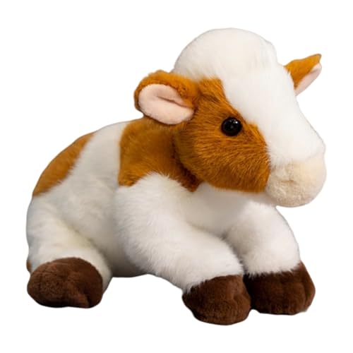 champracer Kuh Kuscheltier Plüschtier sitzend Simulation Kuh Plüsch Weiches Plüschtier zum Kuscheln & Spielen Geschenk für Kinder Jungen Mädchen (Braun) von champracer