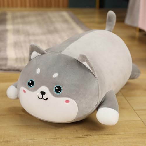 champracer Kuschel-Kissen, Plüschtier Husky süße Plüschkissen Husky Stofftier Hund Flauschiges Kuscheltierkissen Geschenk für Kinder Jungen Mädchen (50cm,Husky) von champracer