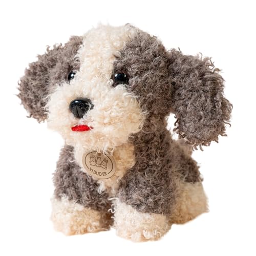 champracer Kuscheltier Hund 23cm Teddy Hund Plüschtier Realistische Plüschhund Flauschiger Stofftier zum Spielen & Kuscheln Geburtstagsgeschenk für Kinder (Grau) von champracer