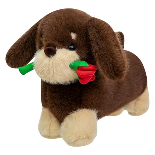 champracer Kuscheltier Hund Dackel Plüsch Hund Simuliertes Dackel Hund Plüschtier Niedlich Plush Welpen Spielzeug Stofftier Flauschige und Weiches Geschenke für Kinder Jungen Mädchen (65cm,Braun) von champracer