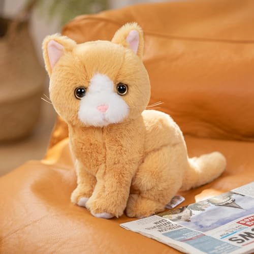 champracer Kuscheltier Katze Lebensecht 26cm Simulation Kurzhaar Süßes Katze Spielzeug Geschenk für Kinder Jeglichen Alters (Braun) von champracer