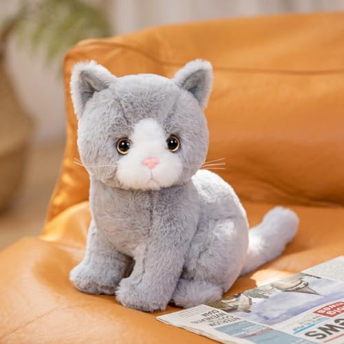 champracer Kuscheltier Katze Lebensecht 26cm Simulation Kurzhaar Süßes Katze Spielzeug Geschenk für Kinder Jeglichen Alters (Grau) von champracer