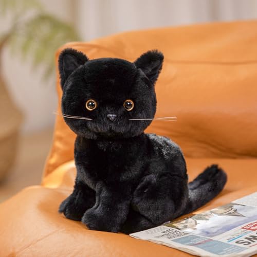 champracer Kuscheltier Katze Lebensecht 26cm Simulation Kurzhaar Süßes Katze Spielzeug Geschenk für Kinder Jeglichen Alters (Schwarz) von champracer