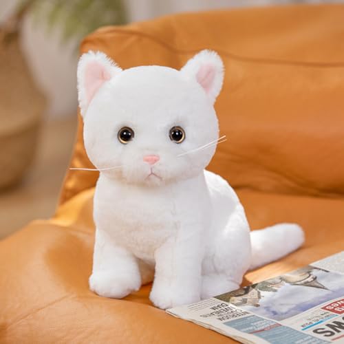champracer Kuscheltier Katze Lebensecht 26cm Simulation Kurzhaar Süßes Katze Spielzeug Geschenk für Kinder Jeglichen Alters (Weiß) von champracer