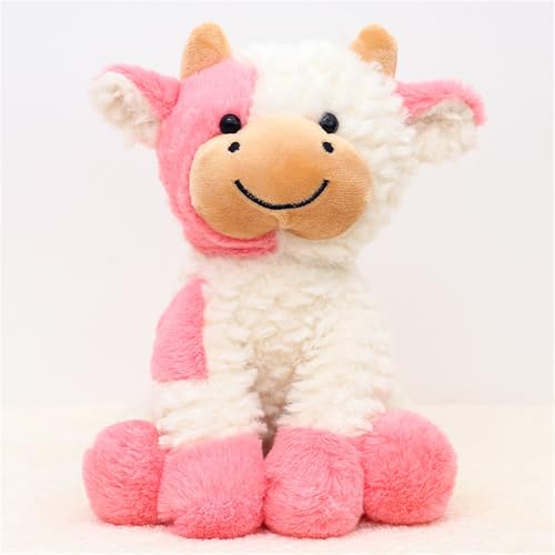 champracer Kuscheltier Kuh, Kuh PlüSchtier, Niedliches PlüSchkuh-Spielzeug Flauschiger Stofftier Kuh Zum Spielen Schwarz-WeißEs PlüSchkuh Spielzeug Lächeln PlüSch Kuh Sitzend Braun (rosa-#A-22 cm) von champracer