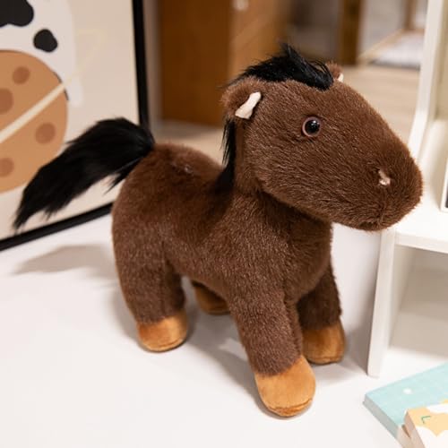 champracer Kuscheltier Pferd Plüschtier Pferd Lebensecht Stehend Pferd Pony Kuscheltier Stofftier Pferd Puppe Geschenk für Kinder Jungen Mädchen (25cm,Dunkelbraun-A) von champracer