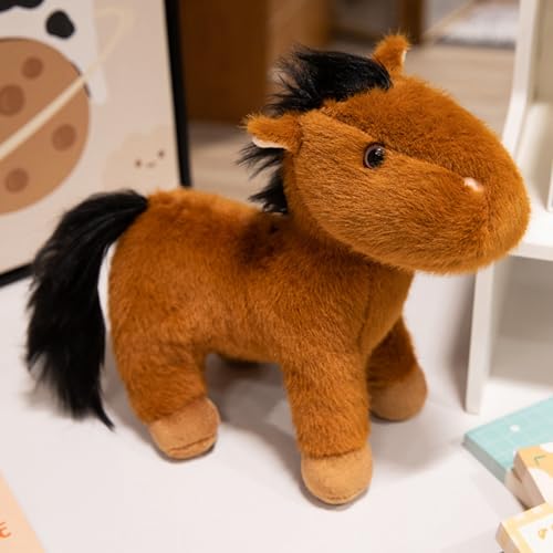 champracer Kuscheltier Pferd Plüschtier Pferd Lebensecht Stehend Pferd Pony Kuscheltier Stofftier Pferd Puppe Geschenk für Kinder Jungen Mädchen (25cm,Rötlichbraun-A) von champracer