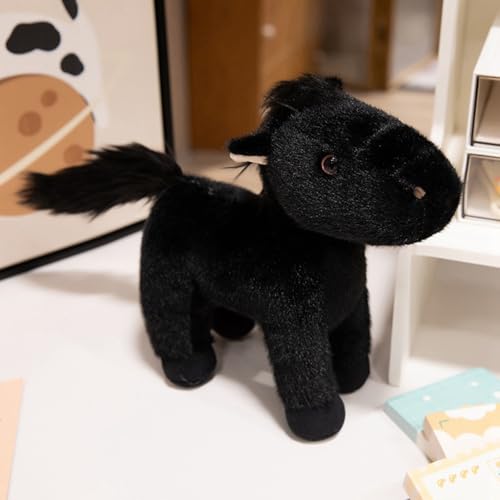 champracer Kuscheltier Pferd Plüschtier Pferd Lebensecht Stehend Pferd Pony Kuscheltier Stofftier Pferd Puppe Geschenk für Kinder Jungen Mädchen (25cm,Schwarz-A) von champracer