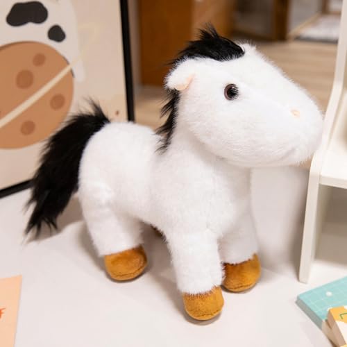 champracer Kuscheltier Pferd Plüschtier Pferd Lebensecht Stehend Pferd Pony Kuscheltier Stofftier Pferd Puppe Geschenk für Kinder Jungen Mädchen (25cm,Weiß-A) von champracer