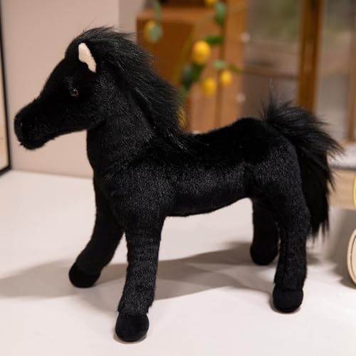 champracer Kuscheltier Pferd Plüschtier Pferd Lebensecht Stehend Pferd Pony Kuscheltier Stofftier Pferd Puppe Geschenk für Kinder Jungen Mädchen (30cm,Schwarz-B) von champracer