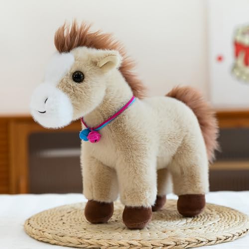 champracer Kuscheltier Pferd Plüschtiere Pferd Weiche Flauschig Stofftier Pony Plüsch Puppe Flauschiger Stofftier zum Spielen & Kuscheln Geburtstagsgeschenk für Kinder (23cm,Khaki) von champracer