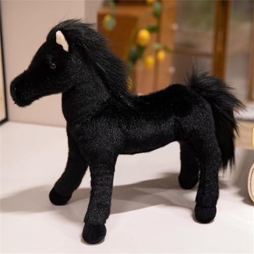 champracer Pferd Kuscheltier, Simulation Pferd Plüschtiere, süßes Kuscheltier Pferd, Spielzeug Pferd, plüschpferd, Geschenk für Freunde und Kinder (30 cm,Schwarz) von champracer