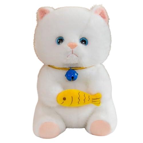 champracer Plüschkatze, superweiche Plüschpuppe,Katze Kuscheltier 25 cm Realistisches Plüschtier Stofftier Kawaii, Cartoon Wurfkissen für Geburtstagsgeschenke, Schlafzimmer (25cm,weiß) von champracer