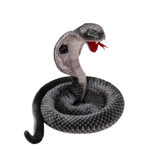 champracer Plüschtier Riesenschlange Plüsch großes süßes Spielzeug realistische Plüschschlange Kobra Plüschtier Flexibles Halloween- und Themendekorationen (Indische Kobra Schwarz,160 cm) von champracer