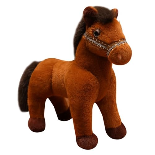 champracer Plüschtiere Pferd Pferd Kuscheltier Stehend Pony Kuscheltier Flauschiger Stofftier zum Spielen & Kuscheln Geschenk für Kinder Jungen Mädchen (26cm,Braun) von champracer