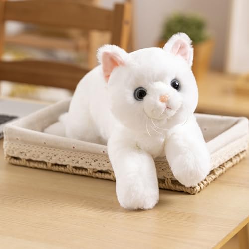 champracer Realistic Plüsch Katze Plüschtier Simulation Kurzhaar Nette Katze Puppe Süßes Katze Spielzeug Geschenk für Kinder Jeglichen Alters (50cm,Weiß) von champracer