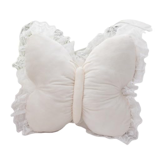 champracer Schmetterling Kissen Kuschelkissen Butterfly Flauschige Plüschkissen,Schwarzes Spitzen Kopfkissen Deko Kissen Sitzpolster Kuschelkissen Kinder,Soft & Stylish Accent Pillow (Weiß,55cm) von champracer