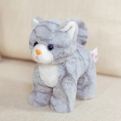 champracer Simulation Kurzhaar Kuscheltier Katze Lebensecht Süßes Katze Spielzeug Flauschigen Plüsch Kätzchen Geschenk für Kinder (Grau) von champracer
