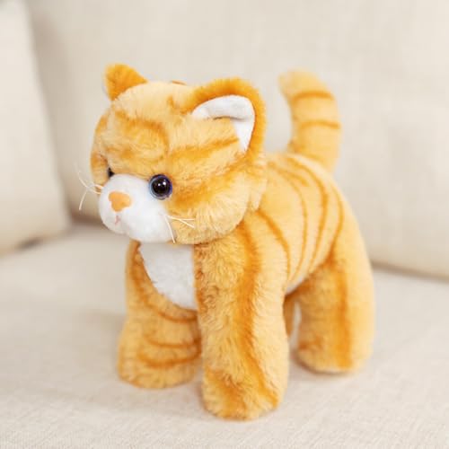 champracer Simulation Kurzhaar Kuscheltier Katze Lebensecht Süßes Katze Spielzeug Flauschigen Plüsch Kätzchen Geschenk für Kinder (Orange) von champracer