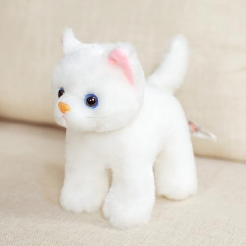 champracer Simulation Kurzhaar Kuscheltier Katze Lebensecht Süßes Katze Spielzeug Flauschigen Plüsch Kätzchen Geschenk für Kinder (Weiß) von champracer