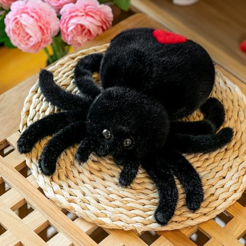 champracer Simulation Spinne Kuscheltier Lebensechte Spinne-Spielzeug Spielzeugpuppe Plüschtier Halloween Deko kuscheliges Stofftier Geschenk für Jeglichen Alters (Schwarz) von champracer