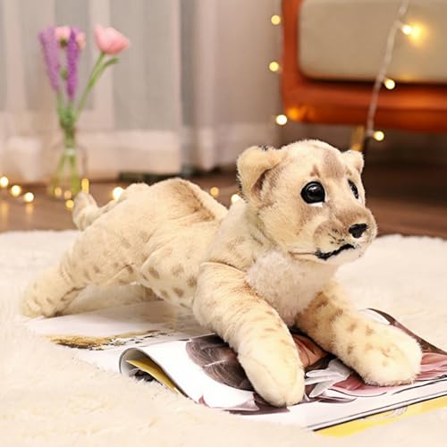 champracer Tiger Kuscheltier Realistische Tiger Plüschtier Süßes Leopard Kuscheltier Stofftier Geparden PlüschLöwe Gemütliches Schmusetie Geschenk für Kinder Jungen Mädchen (48cm,Löwe) von champracer