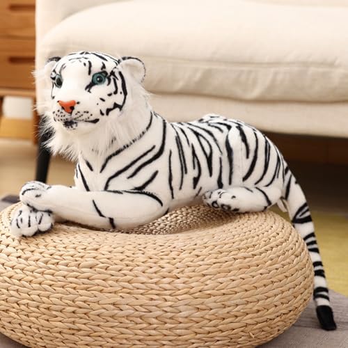 champracer Tiger Kuscheltier Realistische Tiger Plüschtier liegend Stofftier Plüschtier Kinder Plüsch Spielzeug Geburtstagsgeschenk für Kinder (90cm,Weiß) von champracer