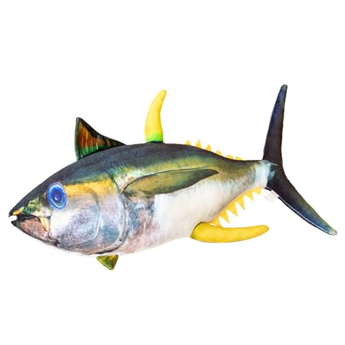 champracer Weiches Fischkissen, Simulations Fisch Plüschtier, Plüschspielzeug Gelbflossen Thunfisch,Wurfkissen für Zuhause, Dekoration, Geschenk, Kinderkissen, Stofftierspielzeug (60cm) von champracer