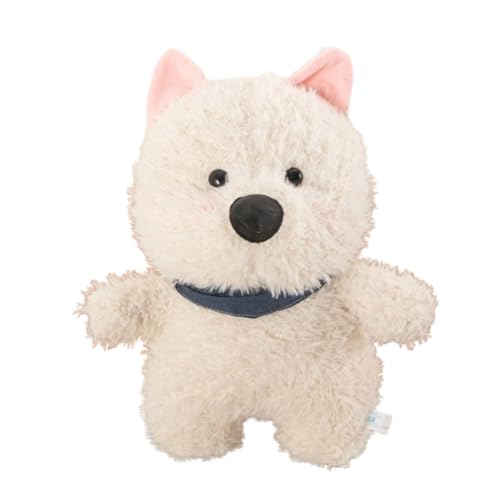 champracer weißer West Highland Hund Puppe, Plüschtier Niedliche Simulation West Highland Terrier Welpe Puppe,Kuscheltier Hund,weich&waschbar,Geschenk für Kinder Baby Mädchen Junge (35 cm,Schal) von champracer