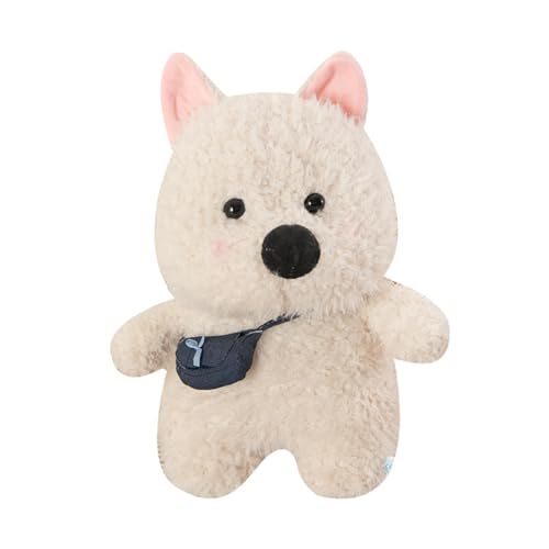 weißer West Highland Hund Puppe, Plüschtier Niedliche Simulation West Highland Terrier Welpe Puppe,Kuscheltier Hund,weich&waschbar,Geschenk für Kinder Baby Mädchen Junge (22 cm,Schulranzen) von champracer
