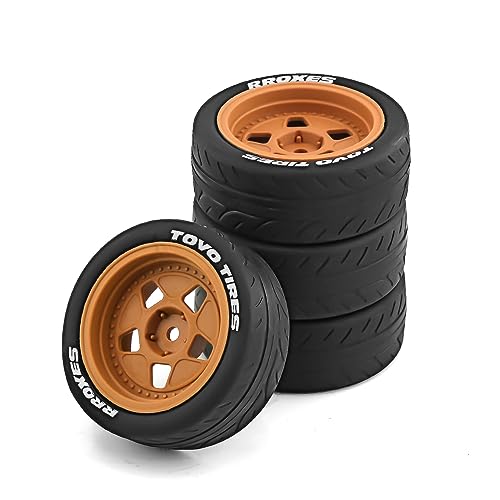 Chanjorlin 1/10 Rallye-Rennreifen OD 2,68 Zoll und Räder, 12 mm Hex RC On Road Reifen für 1:10 Touring Street Drift Car Tamiya TT01 TT02 XV01 TA06 A959 PTG2 HPI KYOSHO HSP PTG2 Traxxas 4 Stück (braun) von chanjorlin