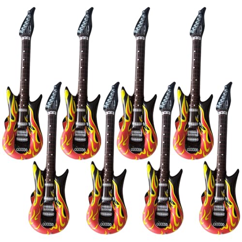 chenyell Aufblasbare Flammengitarre, Rock Star Toy Set, Aufblasbare Instrumente Spielzeug Set, für 80er 90er Party Dekorationen, für Retro Hip Hop Disco Rock Mottopartys, Musikkarnevale von Chenyell