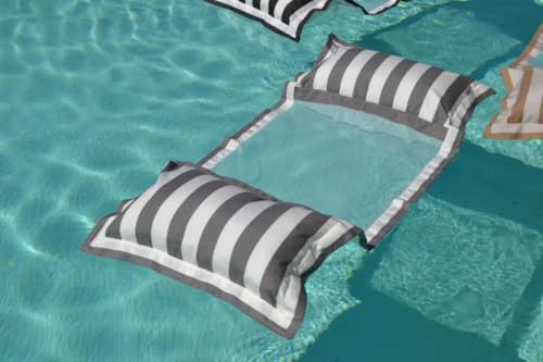 chillisy® Luxus Wasserhängematte Yacht – mit Netz – schwebendes Relaxgefühl – 5 Jahre Farb-Garantie – Chlor- & Salzwasser resistent - Grau Weiß [170 cm] von chill isy