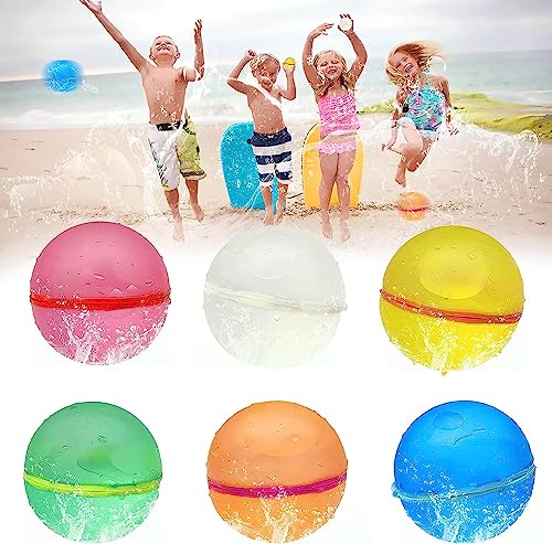 chimoo 6 Stück Wasserbomben,Wasserbomben Wiederverwendbar Silikon Wasserbomben SelbstschließEnd mit Kugel Wasserballons Ohne Knoten Bunt Wasserbombe Set für Kinder Outdoor/Pool/Strand Wasserspielzeug von chimoo