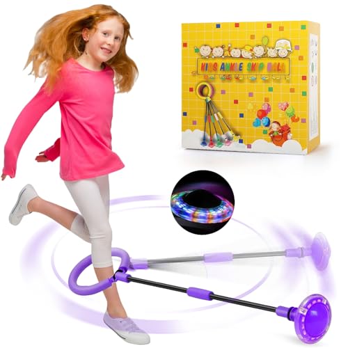 chimoo Kinder Blinkender Springring Fußkreisel,Faltbarer Ankle Skip Ball Sport Sprungball Mit Lichtrad Lila Blinkender Sprungball Mädchen Im Alter Von 6, 7, 8, 9 Und 10 Jahren von chimoo