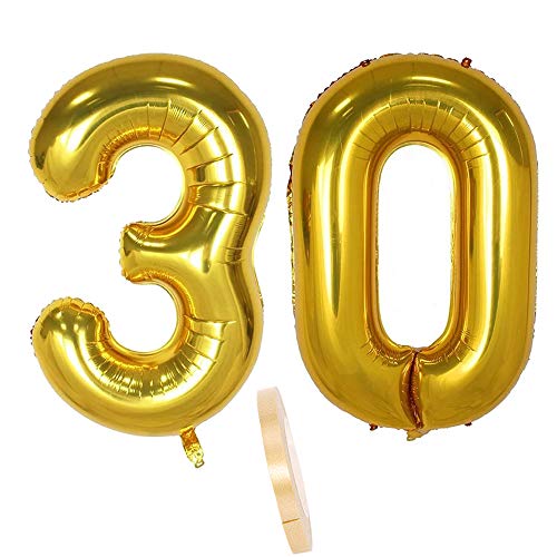 2 Luftballons Zahl 30 Gold , 40" Aufblasbar Helium Folienballon Zahlen Ballons Figuren,Nummer Riesen Folie Luftballon für Junge Geburtstag Party Dekoration, Valentinstag, Abschlussball (xxxl 100cm) von cholinchin