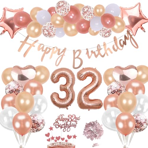 32. Geburtstag Deko Rosegold Set, Helium Herz Zahl Folienballons Happy Birthday Banner Luftballons Konfetti Tisch Ballons Kuchen Tortendeko Geschenk für 32 Jahre Mädchen Frau Frauen Party Dekoration 32. Geburtstag Deko Rosegold Set, Helium Herz Zahl Folienballons Happy Birthday Banner Luftballons Konfetti Tisch Ballons Kuchen Tortendeko Geschenk für 32 Jahre Mädchen Frau Frauen Party Dekoration von cholinchin