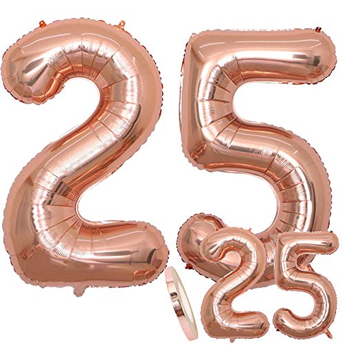 Luftballons Zahl 25 Geburtstag XXL Rose Gold - Riesen Folienballon in 2 Größen 40" & 16" | Set XXL 100cm + Mini 40cm Version Geburtstagsdeko | Insgesamt Vier Zahlen | Ideal zum 25. als Deko Luftballons Zahl 25 Geburtstag XXL Rose Gold - Riesen Folienballon in 2 Größen 40" & 16" | Set XXL 100cm + Mini 40cm Version Geburtstagsdeko | Insgesamt Vier Zahlen | Ideal zum 25. als Deko von cholinchin