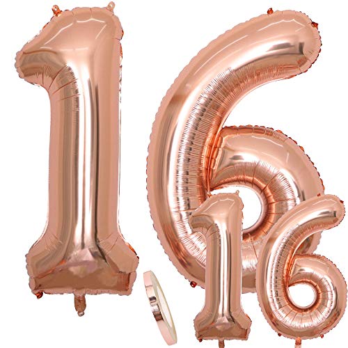 cholinchin Luftballons Zahl 16 Geburtstag XXL Rose Gold - Riesen Folienballon in 2 Größen 40" & 16"| Set 100cm+Mini 40cm Version Geburtstagsdeko | Insgesamt Vier Zahlen | Ideal zum 16. als Deko cholinchin Luftballons Zahl 16 Geburtstag XXL Rose Gold - Riesen Folienballon in 2 Größen 40" & 16"| Set 100cm+Mini 40cm Version Geburtstagsdeko | Insgesamt Vier Zahlen | Ideal zum 16. als Deko von cholinchin