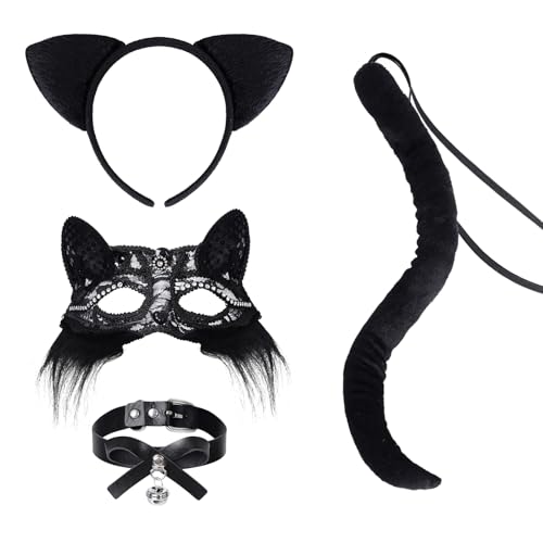 choyaxo Katzenkostüme Zubehör einschließlich Katzenohren und Schwanz Halskette Maske für Erwachsene Halloween Cosplay Schwarz choyaxo Katzenkostüme Zubehör einschließlich Katzenohren und Schwanz Halskette Maske für Erwachsene Halloween Cosplay Schwarz von choyaxo