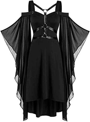 chuangminghangqi Halloween Karneval Kleid Damen 80er Jahre Mittelalter Kleidung Teufel Vampir Kostüm Schulterfreies Mesh Schmetterlingsärmel Gothic Vintage Clothes für Cosplay (Schwarz-5251, 3XL) von chuangminghangqi