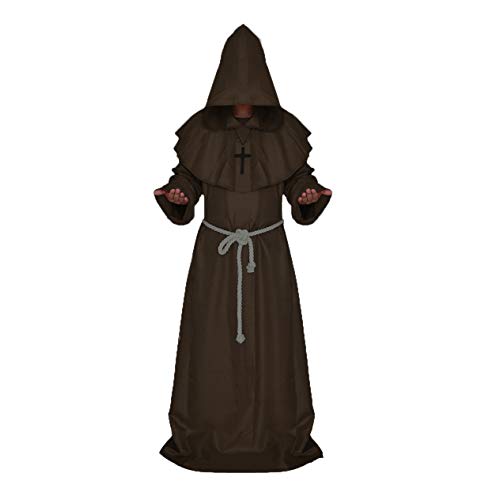 Mittelalterliches Priesterkostüm Herren Cosplay Halloween Outfit Mönchskostüm Erwachsene Umhang mit Kapuze Zauberer Priesterrobe für Karneval Gotik Renaissance Zauberer Ritter(S,Kaffee) von chuangminghangqi