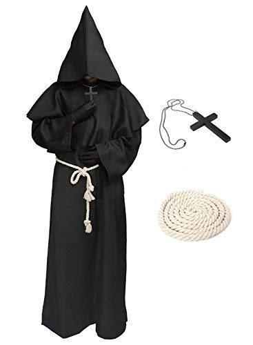 chuangminghangqi Mittelalterliches Mönchkleid Halloween Mönchkleid Priester Kostüm Hexe Dienst Kostüm christlich (Schwarz, S) von chuangminghangqi