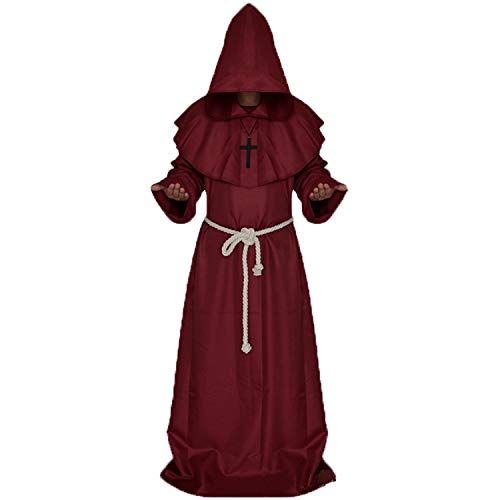 chuangminghangqi Mittelalterliches Mönchkleid Halloween Mönchkleid Priester Kostüm Hexe Dienst Kostüm christliches Kostüm (Rot, XL) von chuangminghangqi