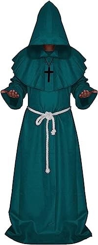 chuangminghangqi Mittelalterliches Mönchskleid Halloween Mönchskleid Priester Kostüm Hexe Diener christliches Kostüm (Grün, L) von chuangminghangqi