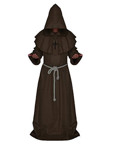 chuangminghangqi Gruselkloster Kostüm Mittelalterliches Priesterkostüm Herren Horror Mönchskostüm Halloween Mönchsrobe Kostüm XXL Mönchsanzug Klosterrobe Renaissance Priesterobe Outfit(XXL,Kaffee) von chuangminghangqi