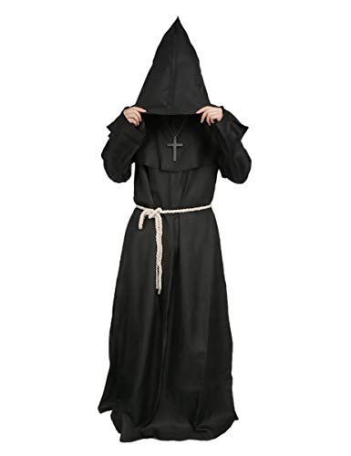 chuangminghangqi Gruselkloster Kostüm Mittelalterliches Priesterkostüm Herren Horror Mönchskostüm Halloween Mönchsrobe Kostüm XXL Mönchsanzug Klosterrobe Renaissance Priesterobe Outfit(XXL,Schwarz) von chuangminghangqi