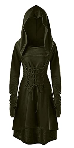 chuangminghangqi Renaissance Kostüm Damen Robe zum Schnüren Mittelalter Kleid mit Kapuze Langarm Retro Gothic Cosplay Halloween Karneval (M, Grün) von chuangminghangqi