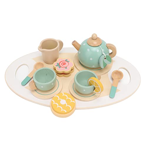 ciciglow Teeservice Kinder, Holzspielzeug Teeservice mit Tabletts, Teekannen, Teetassen, Löffeln, Zitronenscheiben-Cupcakes, Teebeuteln usw von ciciglow